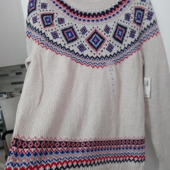 Old Navy Retro 80's Style Fair Isle Nordic  Long Sleeve Metallic knit Sweater - Picture 6 of 9